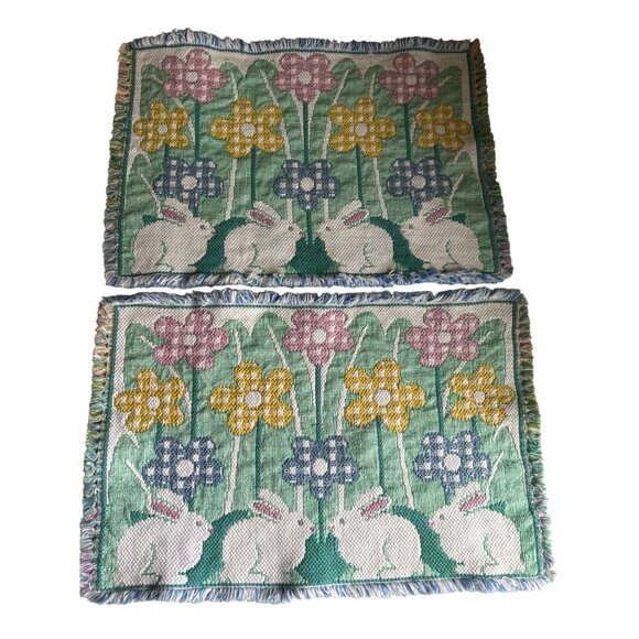 Park B Smith 6 Multicolored Woven Bunny & Flower Pattern Cotton Placemats Easter - Picture 3 of 5